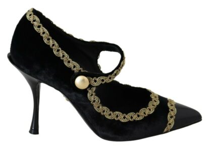 Dolce & Gabbana - Elegant Gold-Embroidered Black Velvet Pumps