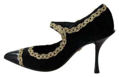 Dolce & Gabbana - Elegant Gold-Embroidered Black Velvet Pumps