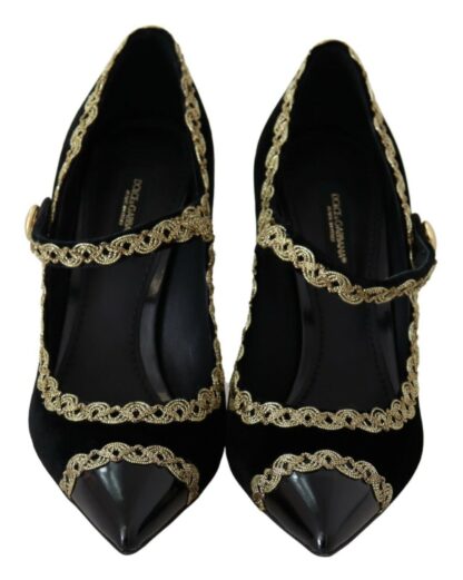 Dolce & Gabbana - Elegant Gold-Embroidered Black Velvet Pumps