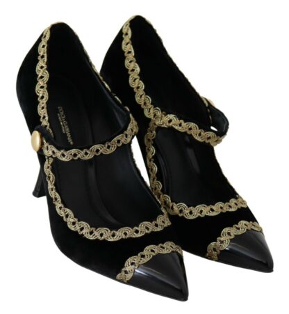 Dolce & Gabbana - Elegant Gold-Embroidered Black Velvet Pumps