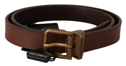 Dolce & Gabbana - Elegant Brown Leather Belt with Gold Buckle