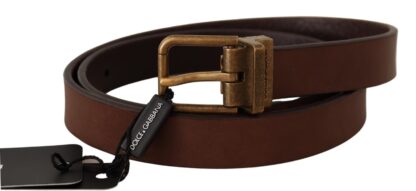 Dolce & Gabbana - Elegant Brown Leather Belt with Gold Buckle