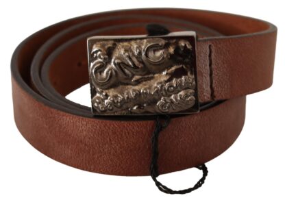 Costume National - Chic Solid Brown Waist Belt with Logo Buckle