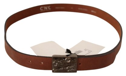 Costume National - Chic Solid Brown Waist Belt with Logo Buckle