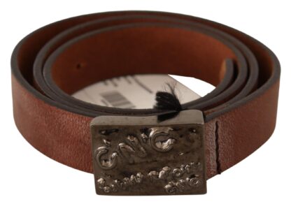 Costume National - Chic Solid Brown Waist Belt with Logo Buckle