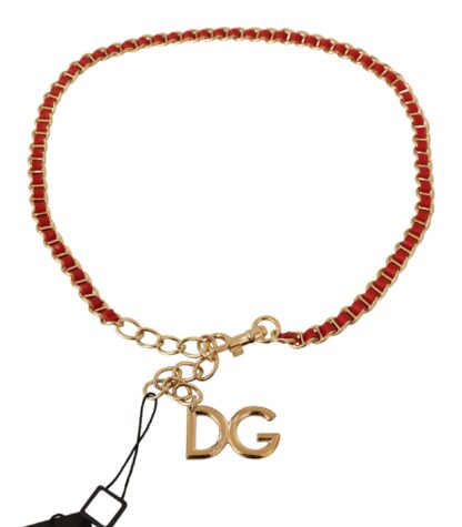 Dolce & Gabbana - Elegant Red Leather Belt with Gold Tone DG Logo