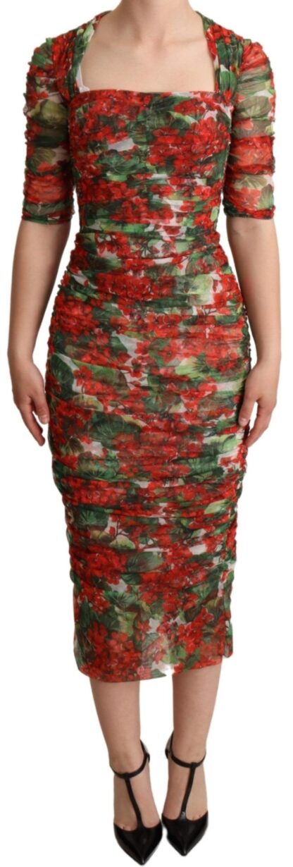 Dolce & Gabbana - Elegant Red Floral Midi Sheath Dress