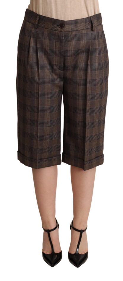 Dolce & Gabbana - Checkered Wool Bermuda Shorts in Brown