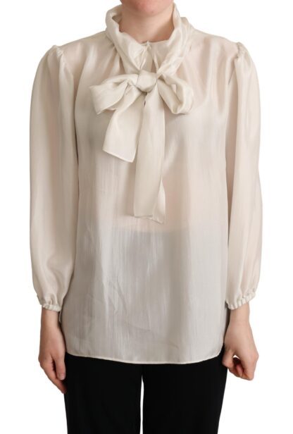 Dolce & Gabbana - Elegant Light Gray Silk Ascot Blouse