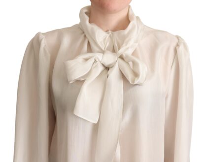 Dolce & Gabbana - Elegant Light Gray Silk Ascot Blouse