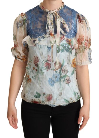 Dolce & Gabbana - Chic Floral Silk Blouse with Ascot Collar