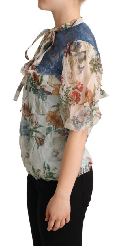 Dolce & Gabbana - Chic Floral Silk Blouse with Ascot Collar