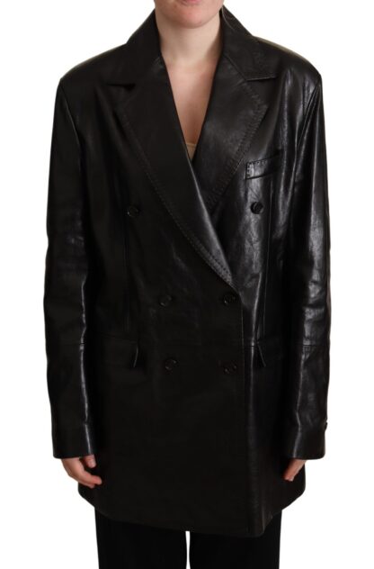 Dolce & Gabbana - Elegant Black Leather Double-Breasted Jacket