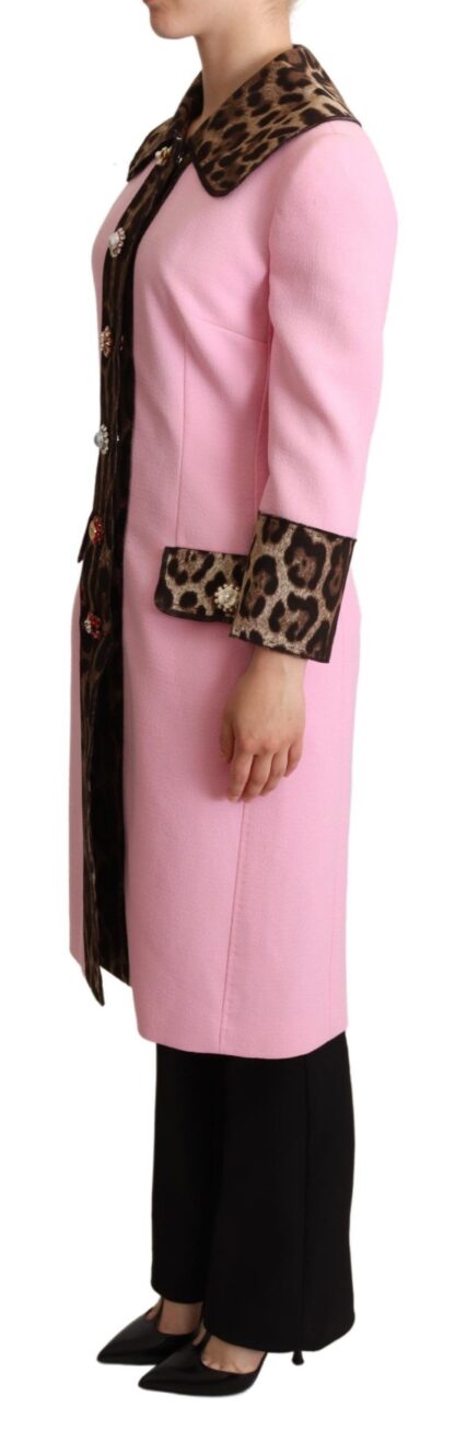 Dolce & Gabbana - Chic Pink Leopard Trench with Crystal Buttons