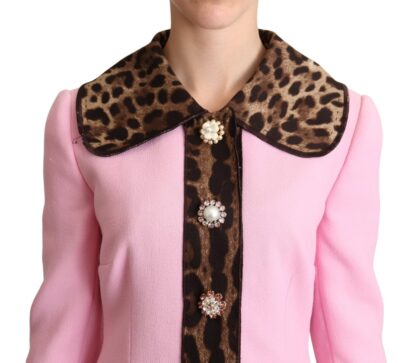 Dolce & Gabbana - Chic Pink Leopard Trench with Crystal Buttons