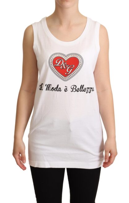 Dolce & Gabbana - Crystal Embellished Heart White Sleeveless Tee