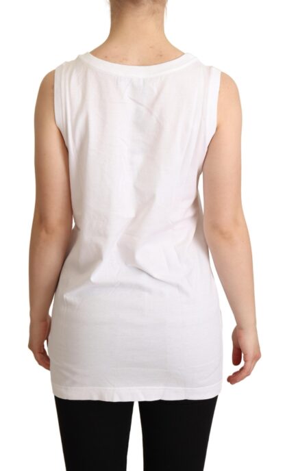 Dolce & Gabbana - Crystal Embellished Heart White Sleeveless Tee