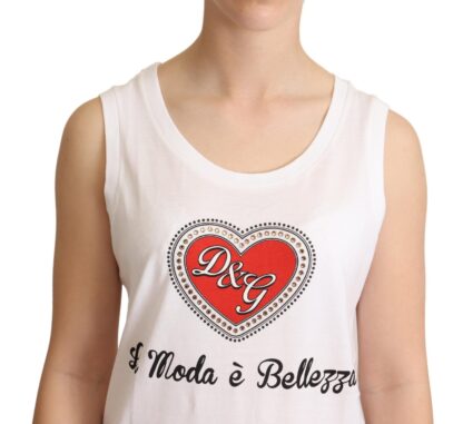 Dolce & Gabbana - Crystal Embellished Heart White Sleeveless Tee