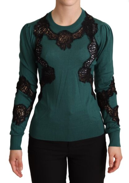 Dolce & Gabbana - Elegant Green Pullover with Black Lace Detail