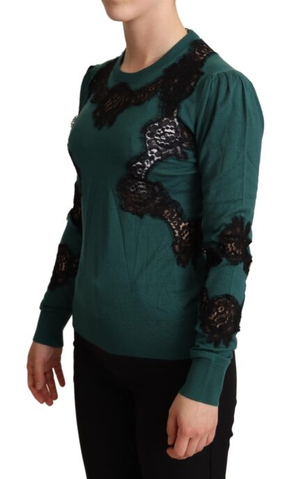 Dolce & Gabbana - Elegant Green Pullover with Black Lace Detail