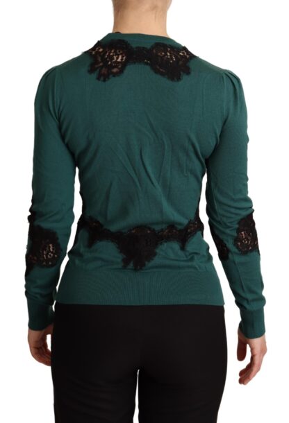 Dolce & Gabbana - Elegant Green Pullover with Black Lace Detail