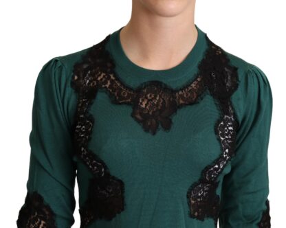 Dolce & Gabbana - Elegant Green Pullover with Black Lace Detail