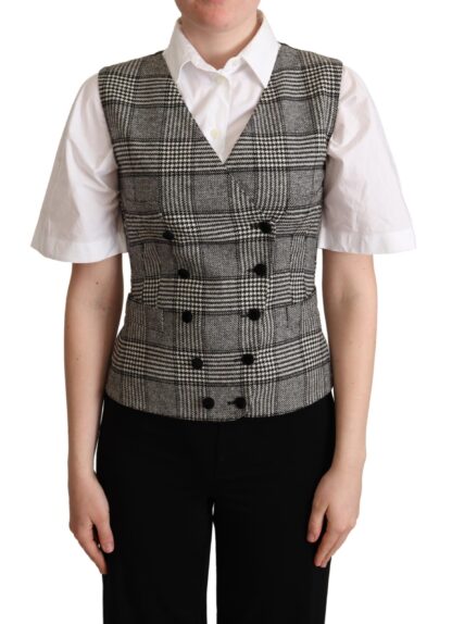 Dolce & Gabbana - Elegant Checkered Gray Silk Blend Vest