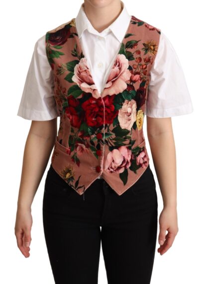 Dolce & Gabbana - Pink Floral Print Velvet Sleeveless Vest