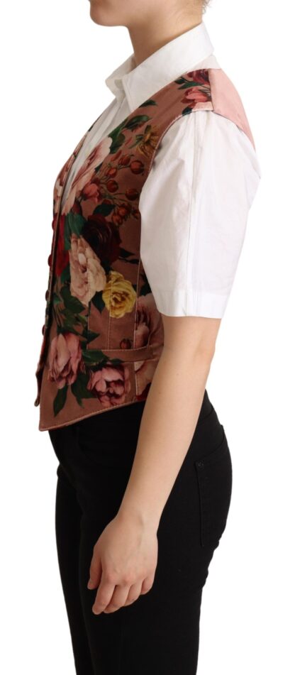 Dolce & Gabbana - Pink Floral Print Velvet Sleeveless Vest