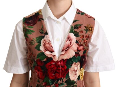 Dolce & Gabbana - Pink Floral Print Velvet Sleeveless Vest