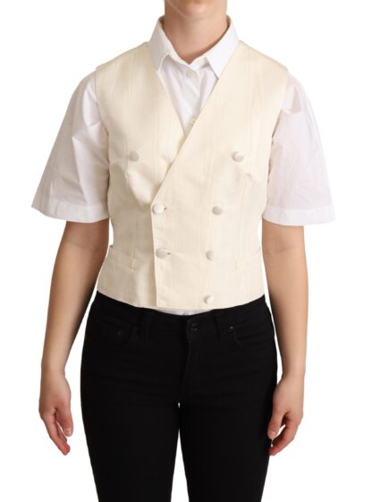 Dolce & Gabbana - Beige Silk Blend Sleeveless Vest Luxury Waistcoat