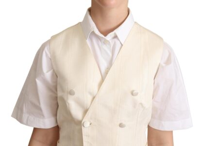 Dolce & Gabbana - Beige Silk Blend Sleeveless Vest Luxury Waistcoat