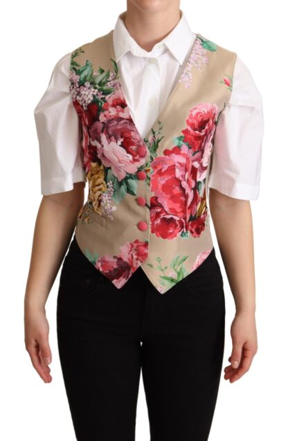 Dolce & Gabbana - Elegant Floral Beige Sleeveless Vest