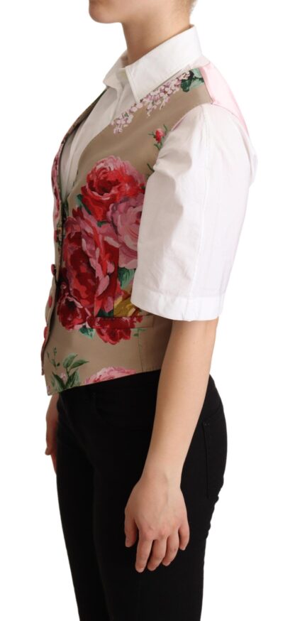 Dolce & Gabbana - Elegant Floral Beige Sleeveless Vest