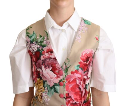 Dolce & Gabbana - Elegant Floral Beige Sleeveless Vest