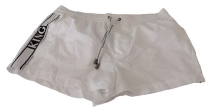 Dolce & Gabbana - Elegant White KING Motive Swim Trunks