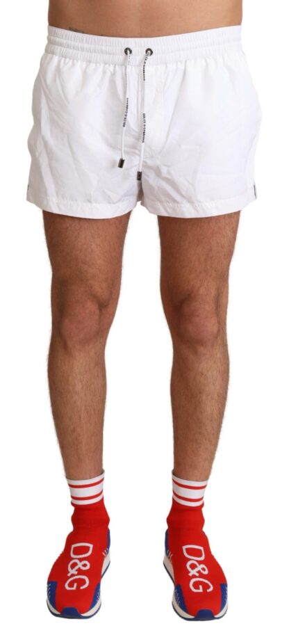 Dolce & Gabbana - Elegant White KING Motive Swim Trunks