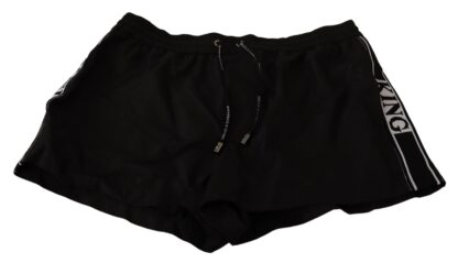 Dolce & Gabbana - Elegant Black KING Motive Swim Trunks