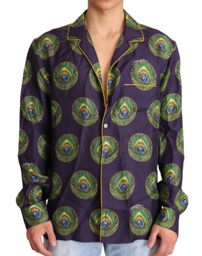 Dolce & Gabbana - Exquisite Silk Casual Men's Shirt in Purple and Green