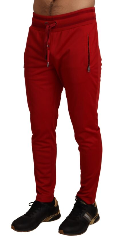 Dolce & Gabbana - Elegant Red Casual Sweatpants with Logo Plaque