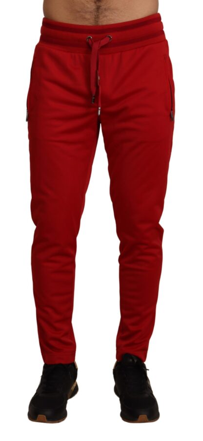 Dolce & Gabbana - Elegant Red Casual Sweatpants with Logo Plaque