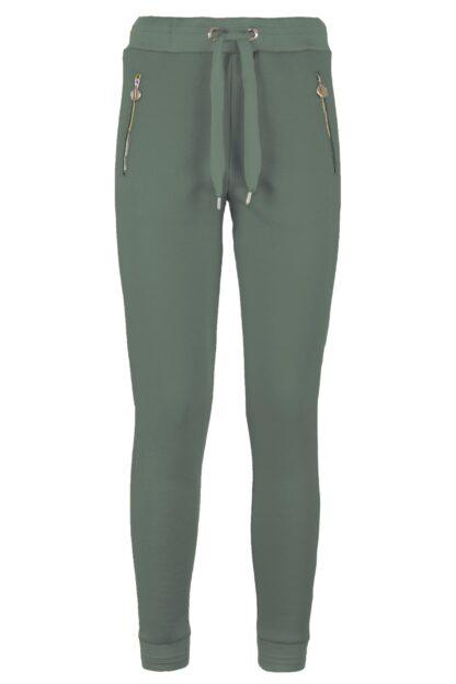 Imperfect - Chic Green Stretch Sweatpants with Brass Accent