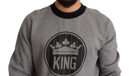 Dolce & Gabbana - Regal Crown Printed Gray Cotton Sweater