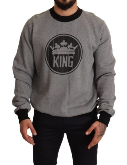 Dolce & Gabbana - Regal Crown Printed Gray Cotton Sweater