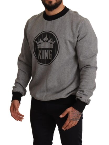 Dolce & Gabbana - Regal Crown Printed Gray Cotton Sweater