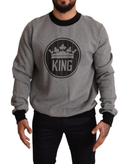 Dolce & Gabbana - Regal Crown Printed Gray Cotton Sweater