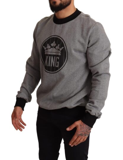 Dolce & Gabbana - Regal Crown Printed Gray Cotton Sweater