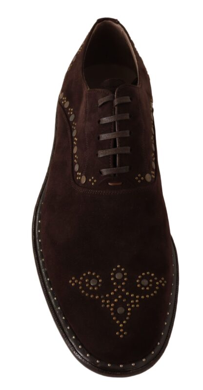 Dolce & Gabbana - Elegant Brown Suede Studded Derby Shoes