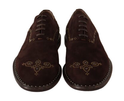 Dolce & Gabbana - Elegant Brown Suede Studded Derby Shoes