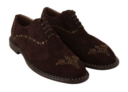 Dolce & Gabbana - Elegant Brown Suede Studded Derby Shoes